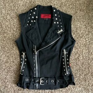 Black Studded Denim Vest Tripp NYC Medium